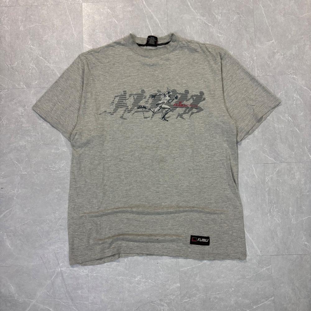FUBU The Collection Mens XL Heather Gray Athletic Graphic T-Shirt Vintage Style